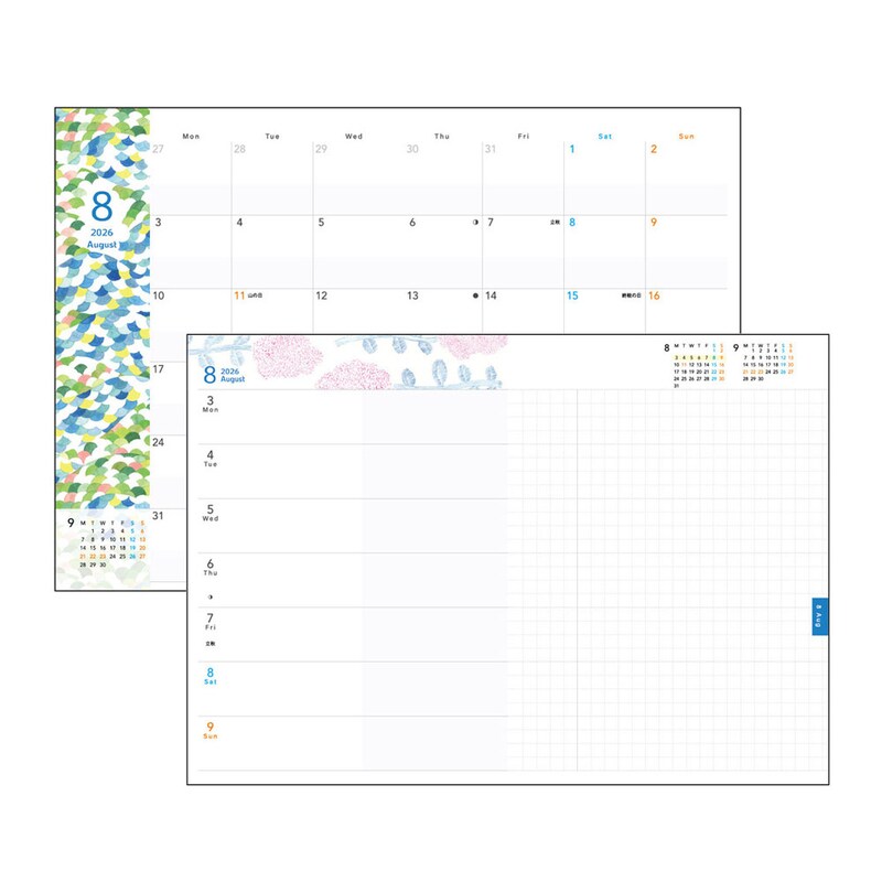 26年8月／月間・週間ページ ※実際の写真ではなく、イラストデータとなります。