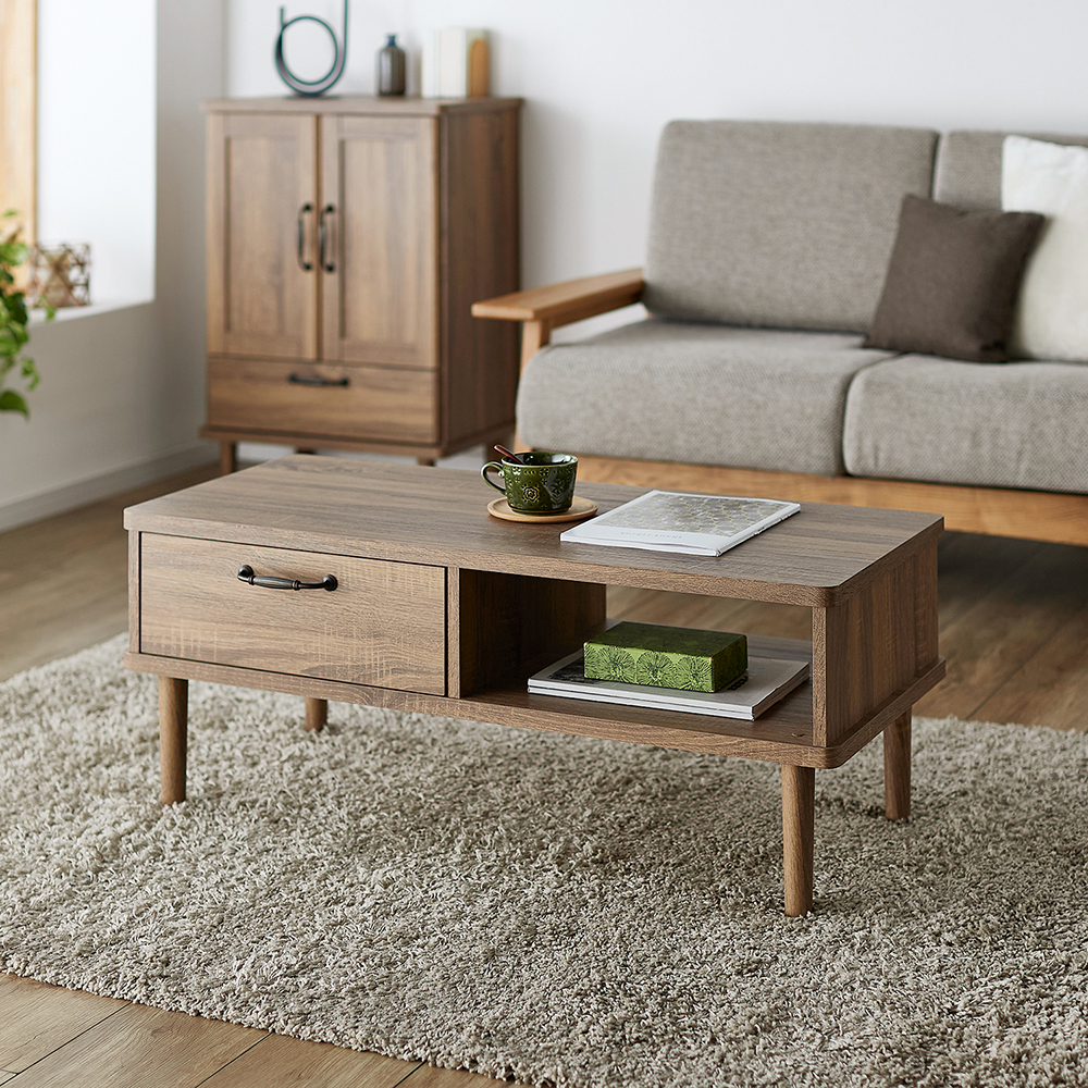 【ベルメゾン】北欧ヴィンテージ調引出し収納付きローテーブル 【ベルメゾン】北欧ヴィンテージ調引出し収納付きローテーブル