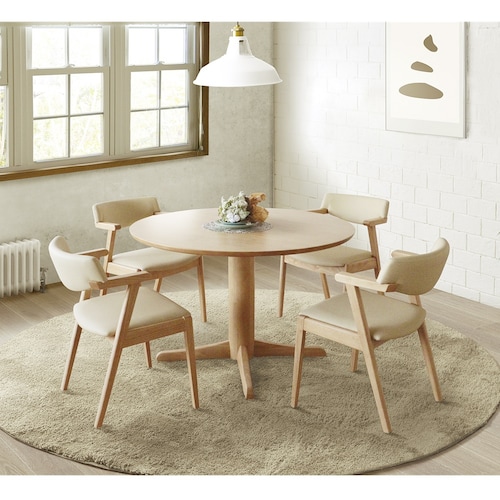 1本脚で出入りしやすい天然木の円形ダイニングテーブル ＜4人用／テーブルのみ・ダイニング5点セット＞