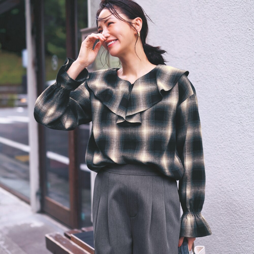【ロウイング/Rowing】【12月9日セール追加】 チェックフリルブラウス 【TV newsおかえり で着用されました】