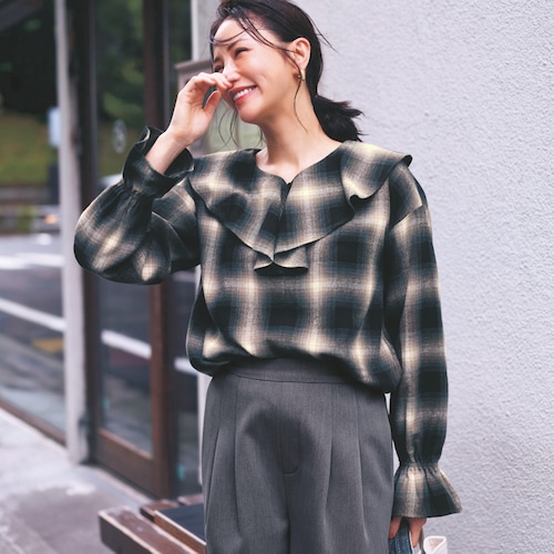 チェックフリルブラウス 【TV newsおかえり で着用されました】