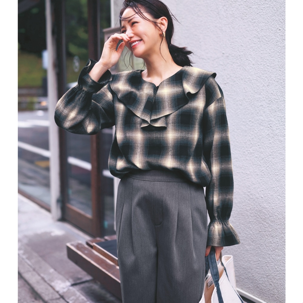 12月9日セール追加】 チェックフリルブラウス 【TV newsおかえり で