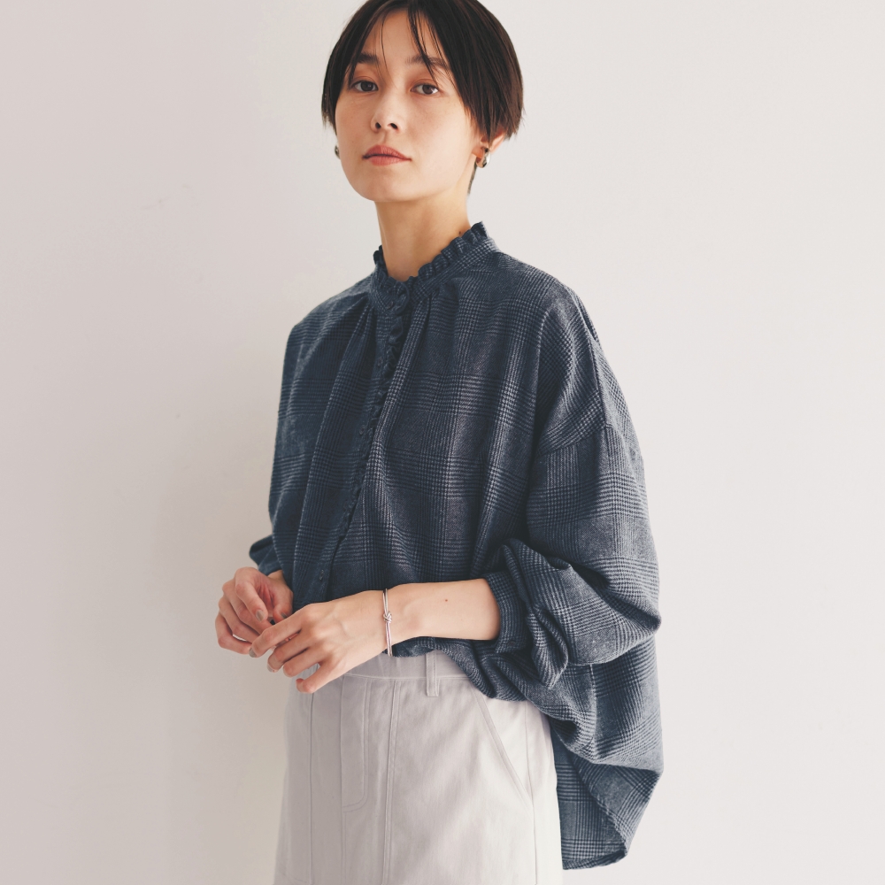 【ベルメゾン】ネル素材前開きフリルブラウス