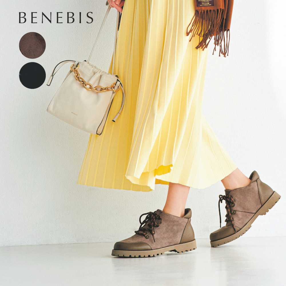 【ベネビス/BENEBIS】ハンズフリーで履けるレースアップスリッポンブーツ