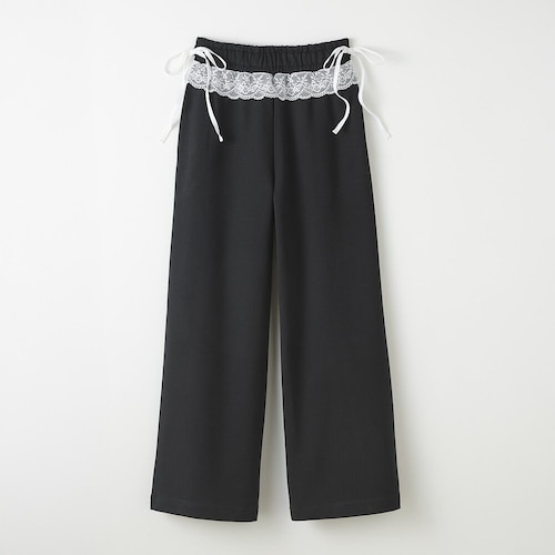 【高比良由菜・ゆなちゃんコラボ】サイドリボンレースデザインコットンスウェットワイドストレートパンツ(ウエスト調節可)【セットアップ可】 【子供ズボン】