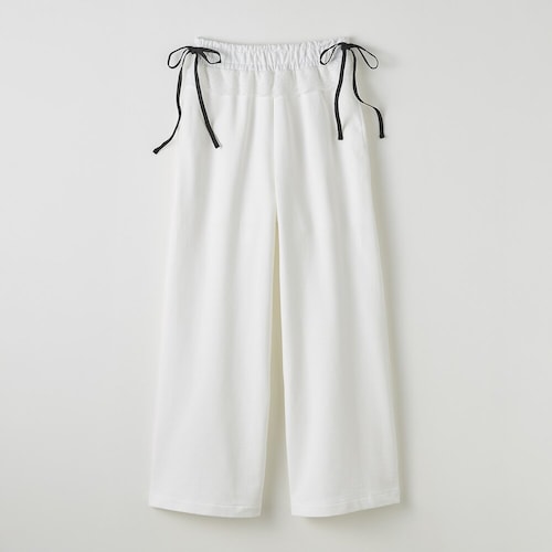 【高比良由菜・ゆなちゃんコラボ】サイドリボンレースデザインコットンスウェットワイドストレートパンツ(ウエスト調節可)【セットアップ可】 【子供ズボン】