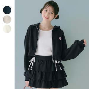 【パペル ラピス/Papel lapiz】【高比良由菜・ゆなちゃんコラボ】取り外しフェイクファー付き袖タックコットンスウェットショート丈ジップパーカ【セットアップ可】 【子供服】