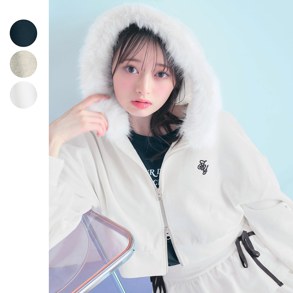 【パペル ラピス/Papel lapiz】【高比良由菜・ゆなちゃんコラボ】取り外しフェイクファー付き袖タックコットンスウェットショート丈ジップパーカ【セットアップ可】 【子供服】 【パペル ラピス/Papel lapiz】【高比良由菜・ゆなちゃんコラボ】取り外しフェイクファー付き袖タックコットンスウェットショート丈ジップパーカ【セットアップ可】 【子供服】