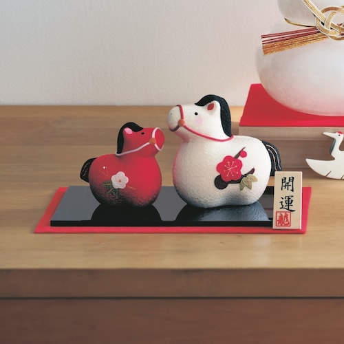 干支の置物「紅白親子 福午」 ［日本製］【お正月】