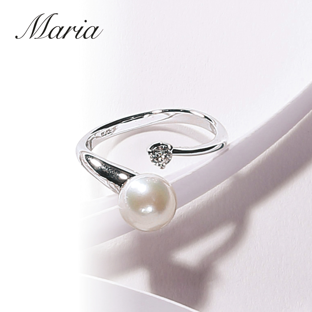 【マリア/Maria】あこや真珠・モアサナイト使いオープンリング 【マリア/Maria】あこや真珠・モアサナイト使いオープンリング
