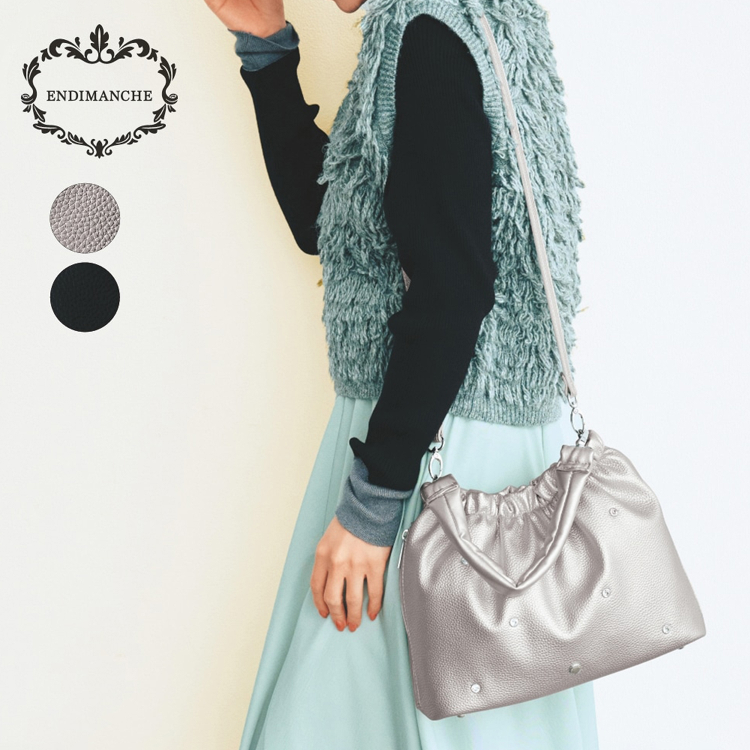【アンディマンシェ/ENDIMANCHE】ビジューワンショルダーバッグ(2WAY)【軽量】