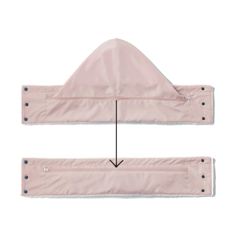 フードはファスナーで収納可能