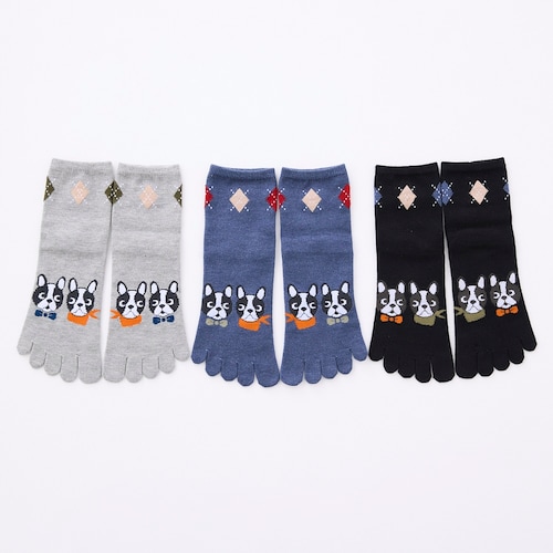 【3足組】アニマル5本指クルー丈あったかソックス