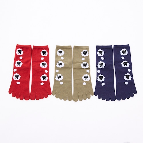 【3足組】アニマル5本指クルー丈あったかソックス