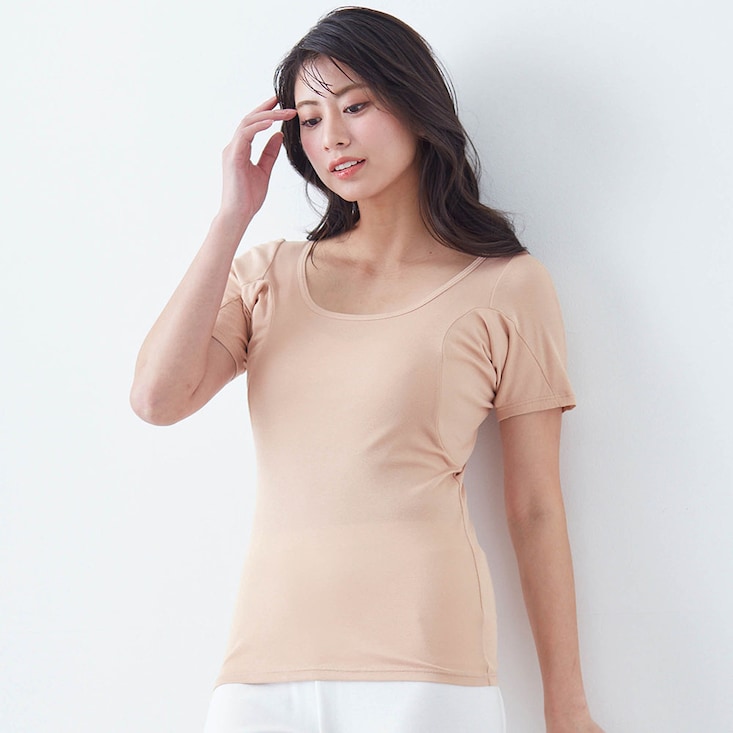 【新色追加】 汗取りインナー・綿混三分袖(大汗さん)