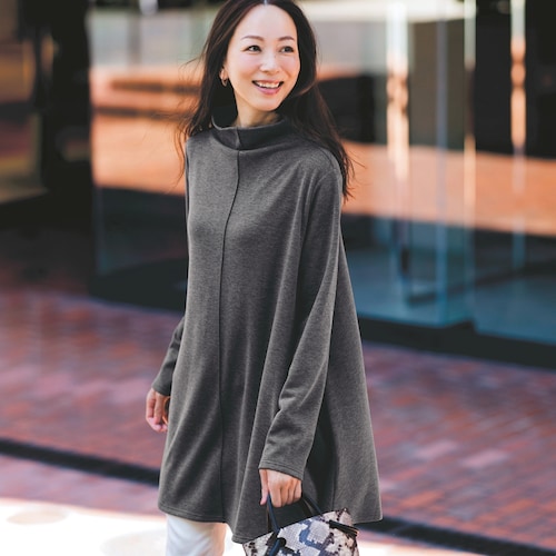 裏起毛モックネックカットソーチュニック