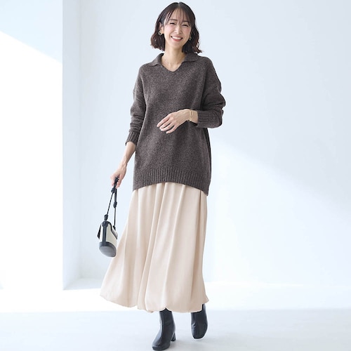 襟付きニット＋バルーンスカート2点セット