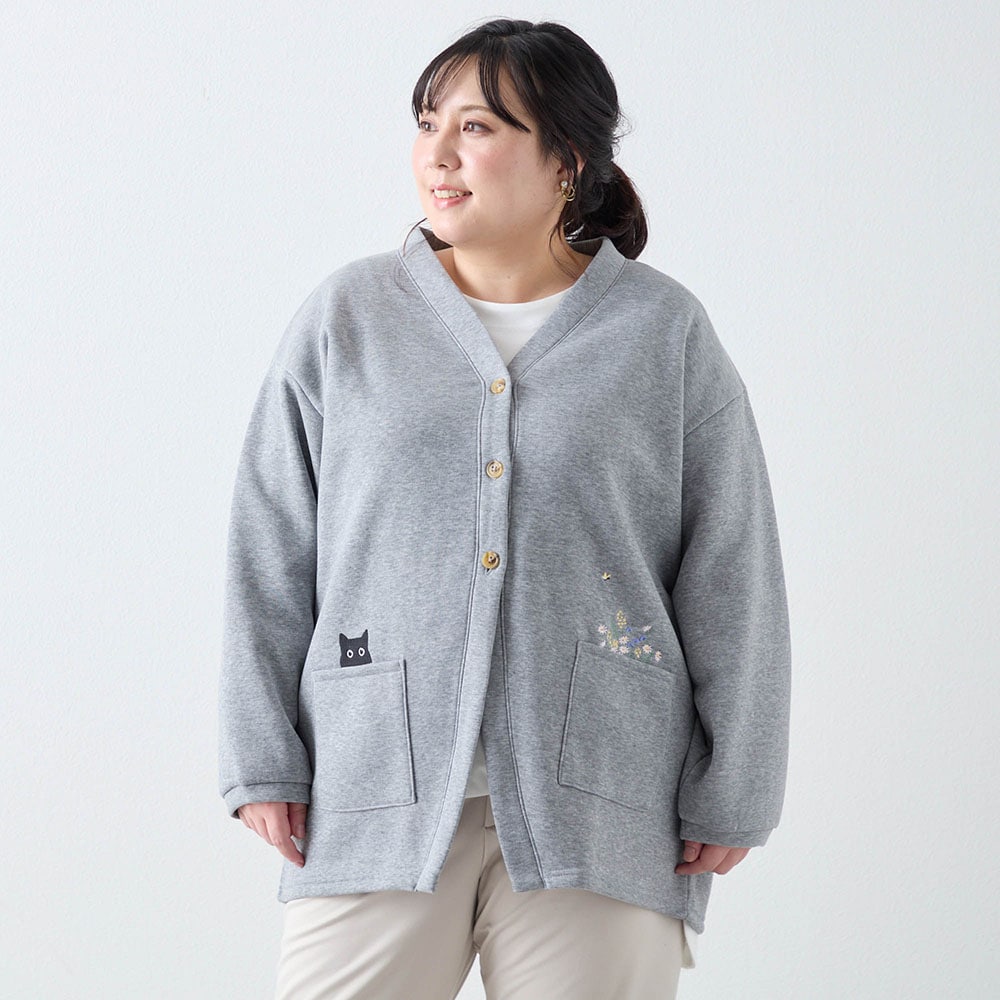 ネコ刺繍裏起毛カットソーカーディガン(ラ・フィット/la*fite)|通販の ネコ刺繍裏起毛カットソーカーディガン(ラ・フィット/la*fite)|通販の