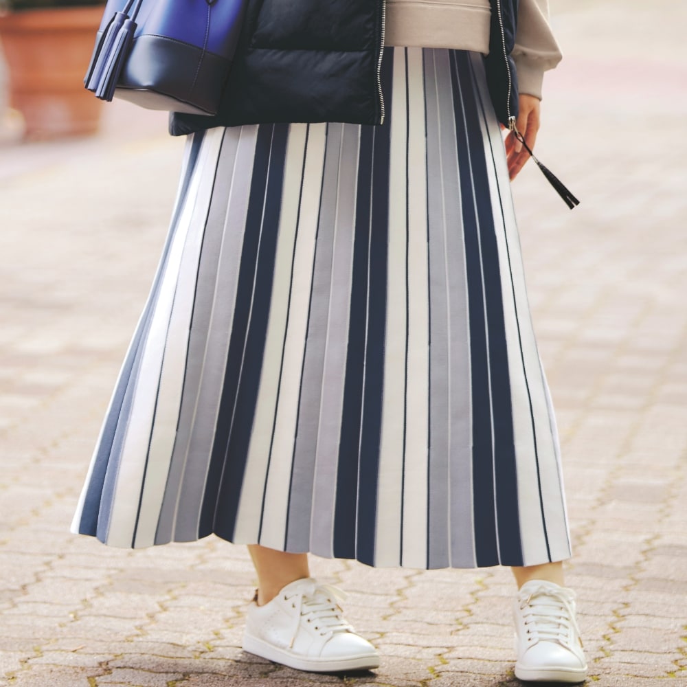 12月9日セール追加】 ストライプ柄ニットスカート(ラ・フィット/la