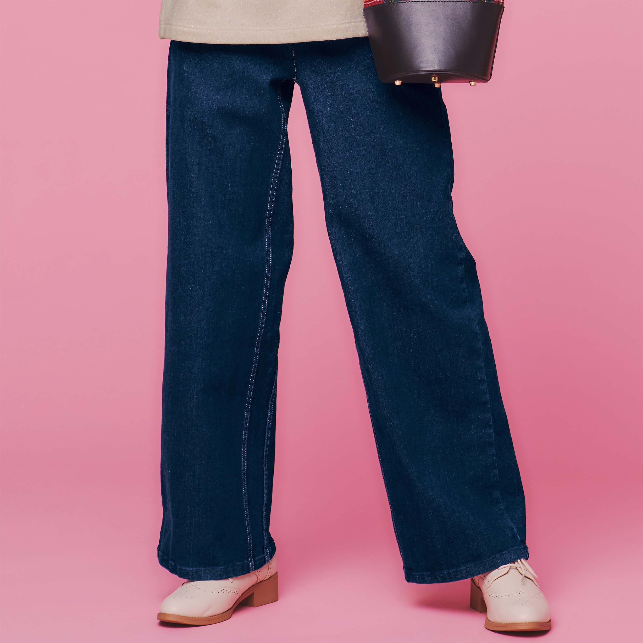 【ラ・フィット/la*fite】のびのびストレッチデニムワイドパンツ 【ラ・フィット/la*fite】のびのびストレッチデニムワイドパンツ