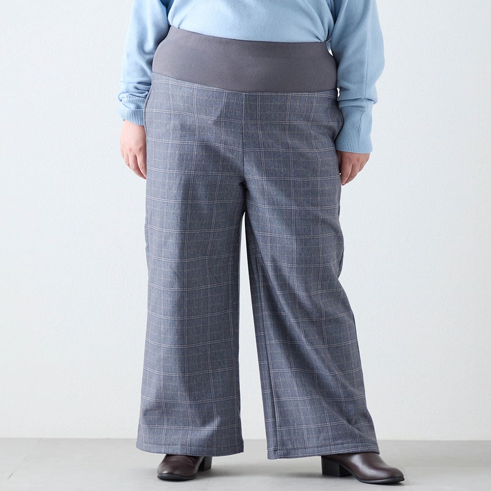 2月19日再値下げ】 お腹すっきり裏フリースチェックパンツ(ラ