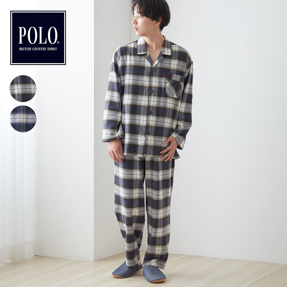 【ポロ・ビーシーエス/POLO BCS】メンズ コットンネル開襟パジャマ 【ポロ・ビーシーエス/POLO BCS】メンズ コットンネル開襟パジャマ