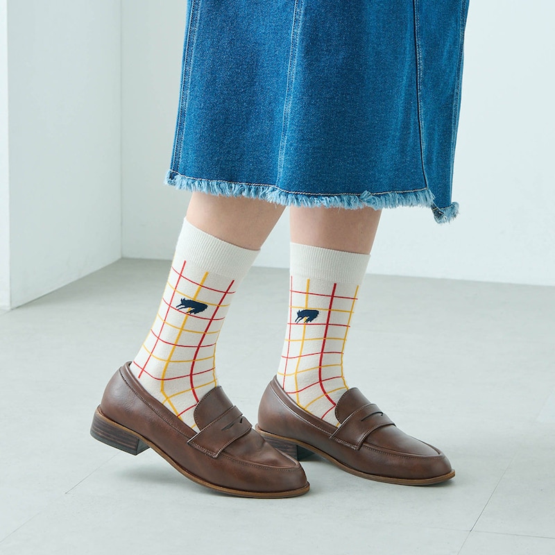 チェックのブランケットの上の猫