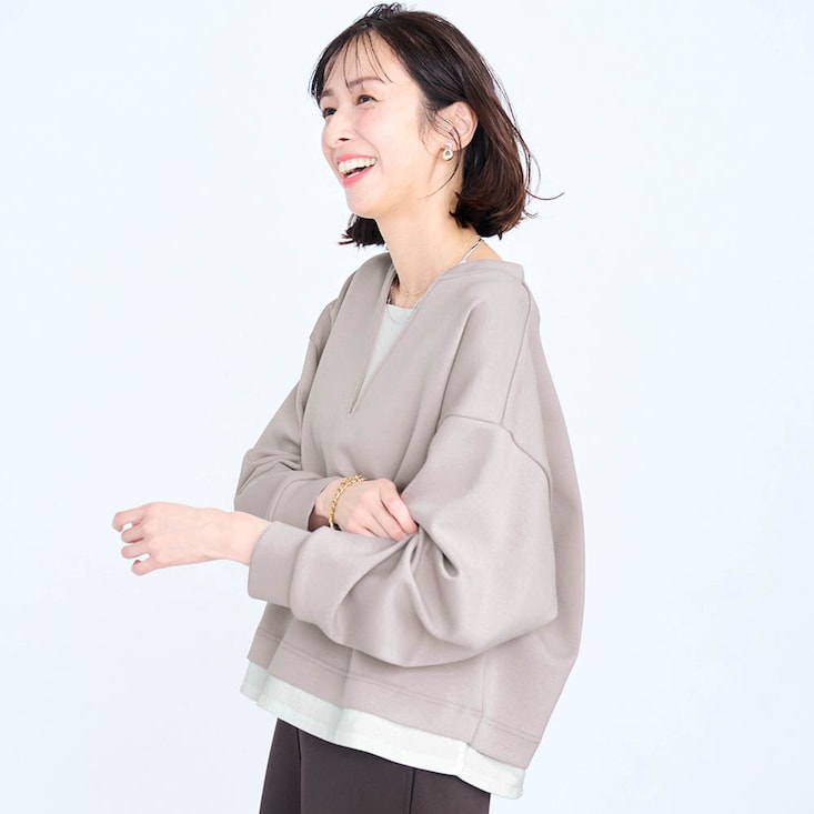 【7月23日再値下げ】 綿混あったかダンボールレイヤード風プルオーバー