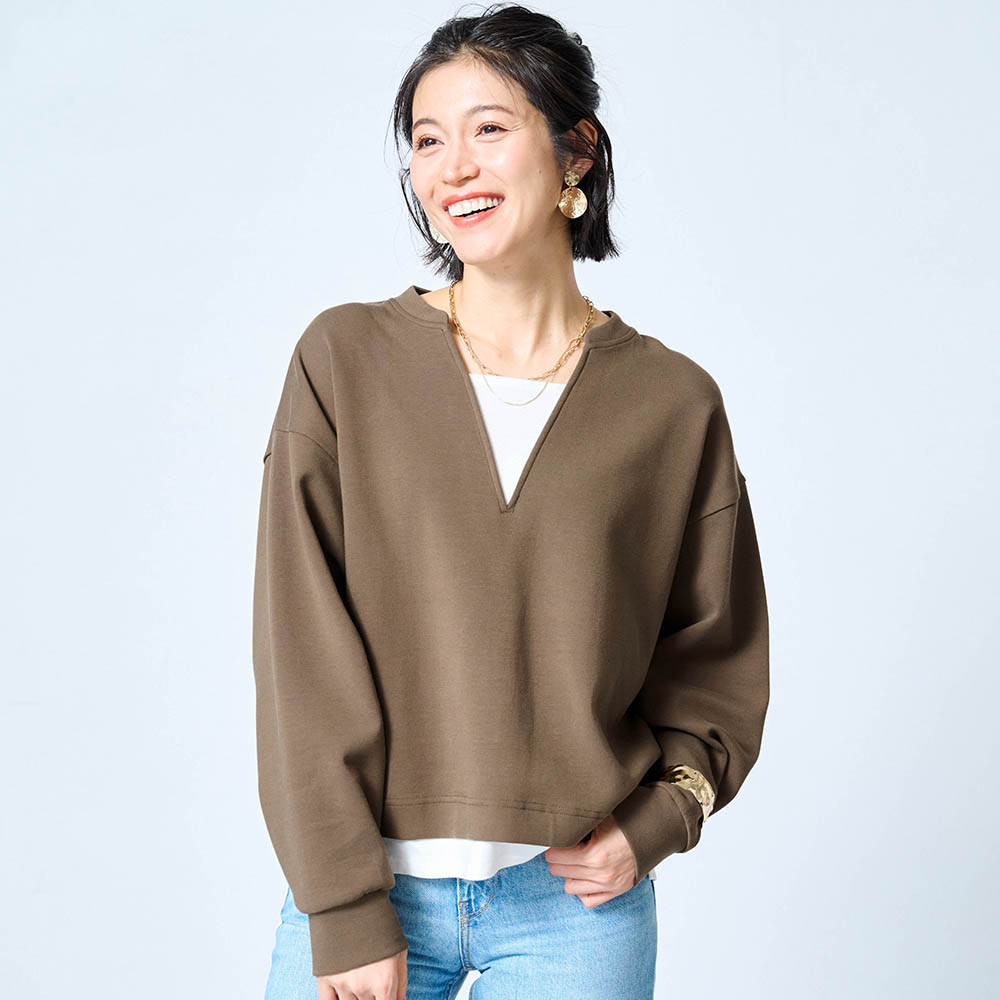 綿混あったかダンボールレイヤード風プルオーバー 綿混あったかダンボールレイヤード風プルオーバー