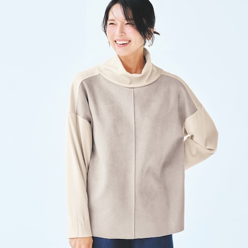 フェイクスエード切替えカットソー