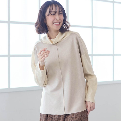 フェイクスエード切替えカットソー