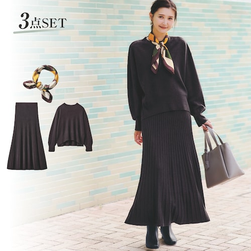 3点セット(ニット＋スカート＋スカーフ)