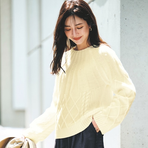 パール調ビーズ使いニット