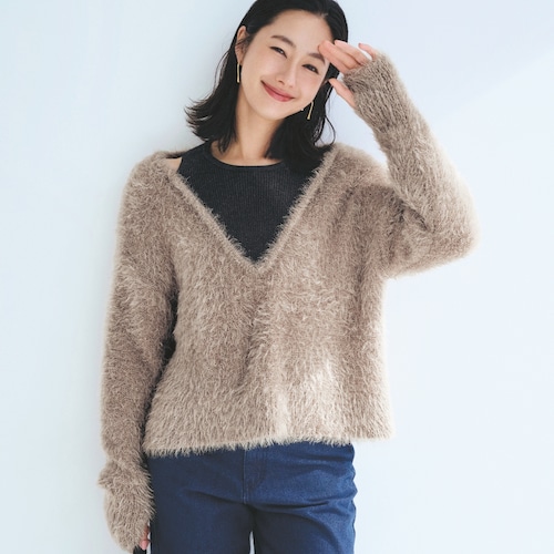 フェザーヤーン重ね着風ニット