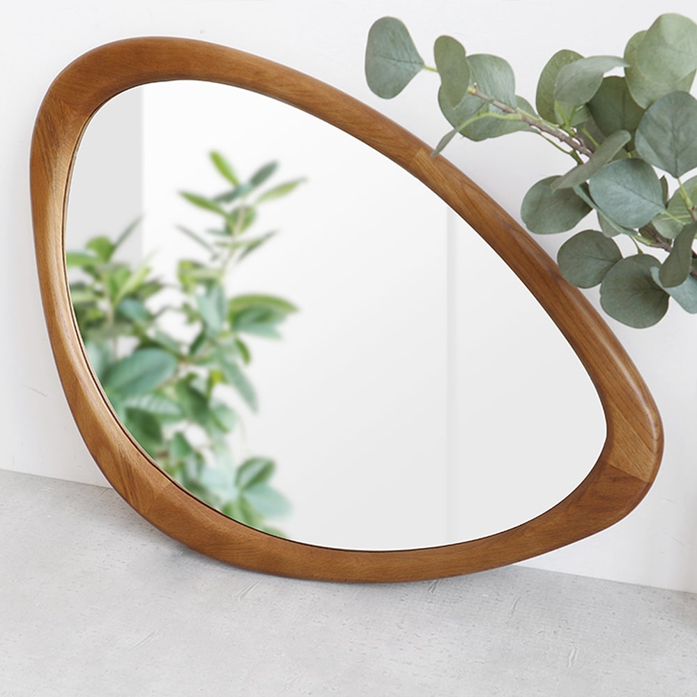 【ベルメゾン】天然木フレームのデザインウォールミラー-pebble-