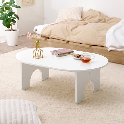 オーバル型ホワイトローテーブル ＜幅90・120cm＞