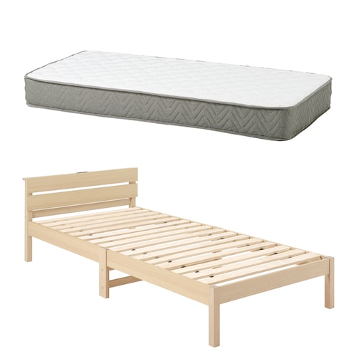 工具不要で組立簡単コンセント付きシングルベッド ＜マットレス付き＞【マットレスは圧縮ロールにてお届け】