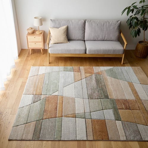 幾何学デザインがモダンなウィルトン織りラグ