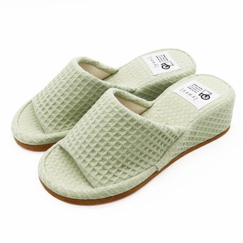 ワッフルコットンのヒールスリッパ