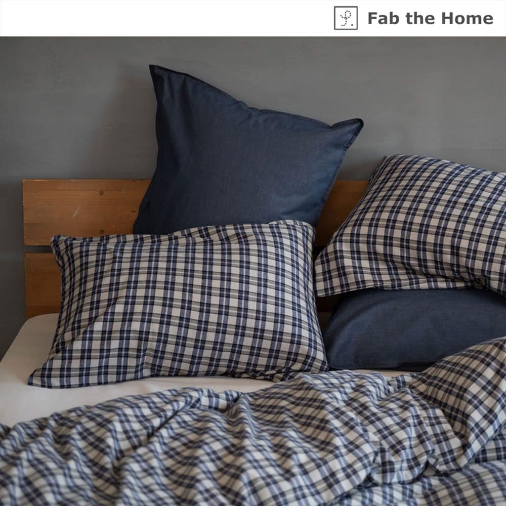 シックなチェック柄の綿ビエラ掛け布団カバー・枕カバー＜単品