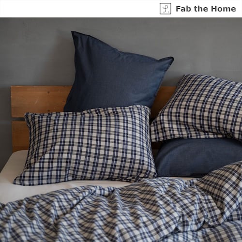 シックなチェック柄の綿ビエラ掛け布団カバー・枕カバー＜単品＞