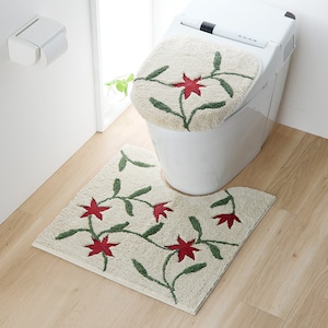 【シビラ/Sybilla】綿素材のフラワー柄トイレマット・フタカバー(単品・セット)「アメリア」