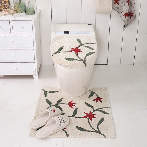 綿素材のフラワー柄トイレマット・フタカバー(単品・セット)「アメリア」