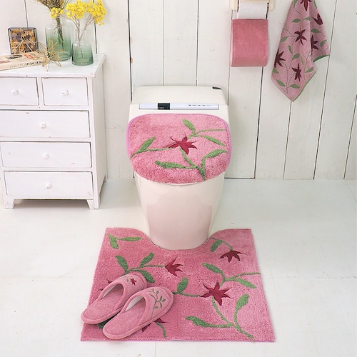 綿素材のフラワー柄トイレマット・フタカバー(単品・セット)「アメリア」