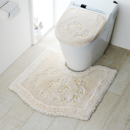 【在庫限りのお買得】 ラインストーンと刺繍のロイヤルデザイン トイレマット・フタカバー（単品・セット）