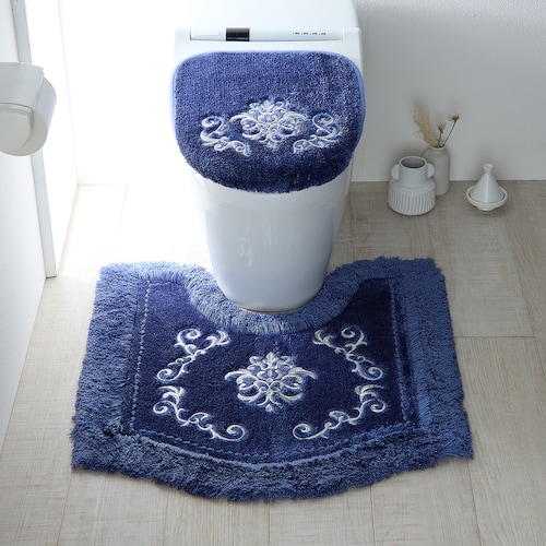 【在庫限りのお買得】 ラインストーンと刺繍のロイヤルデザイン トイレマット・フタカバー（単品・セット）