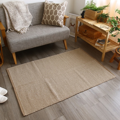 シンプルデザインの洗えるインド綿ラグ