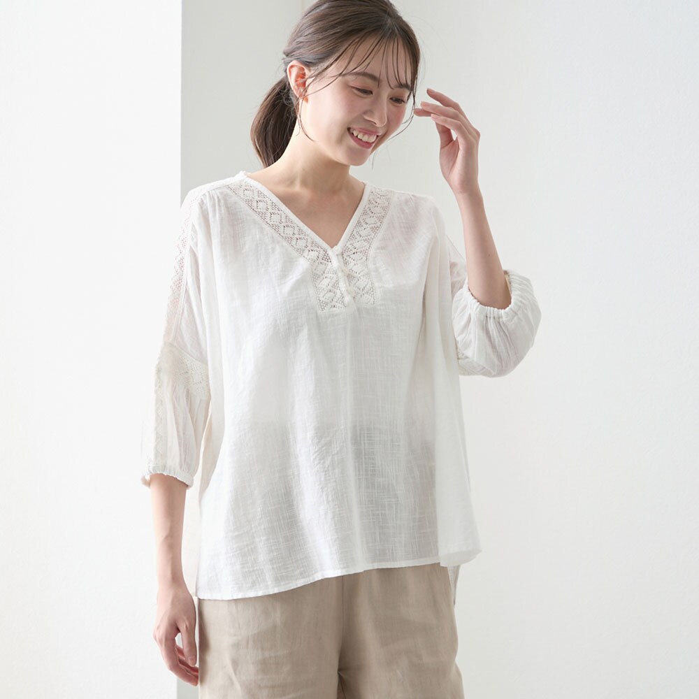 【ベルメゾン】レース切替えブラウス