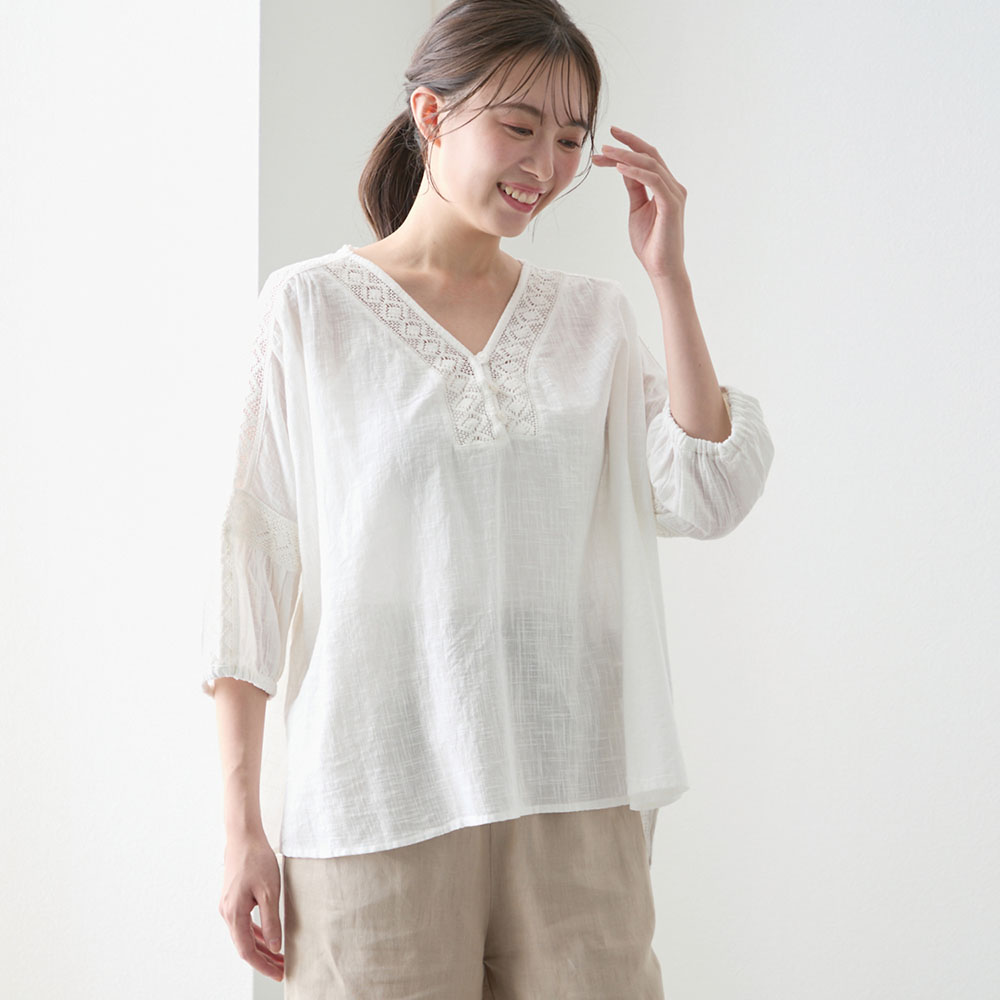 【ベルメゾン】レース切替えブラウス