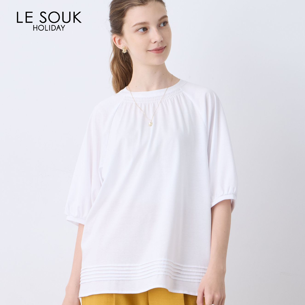 【ルスークホリデー/LE SOUK HOLIDAY】裾ピンタックカットソーブラウス【接触冷感】
